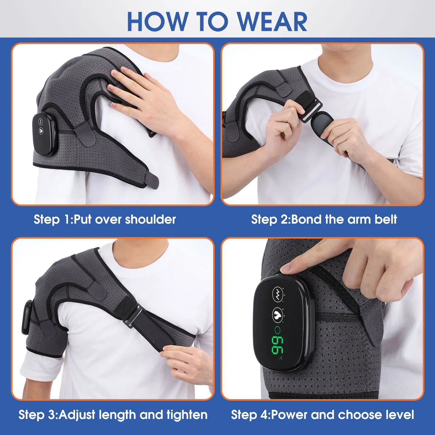 Heating Vibrations Shoulder Neck Back Massage Brace 3 Levels Physiotherapy Therapy - Supersell