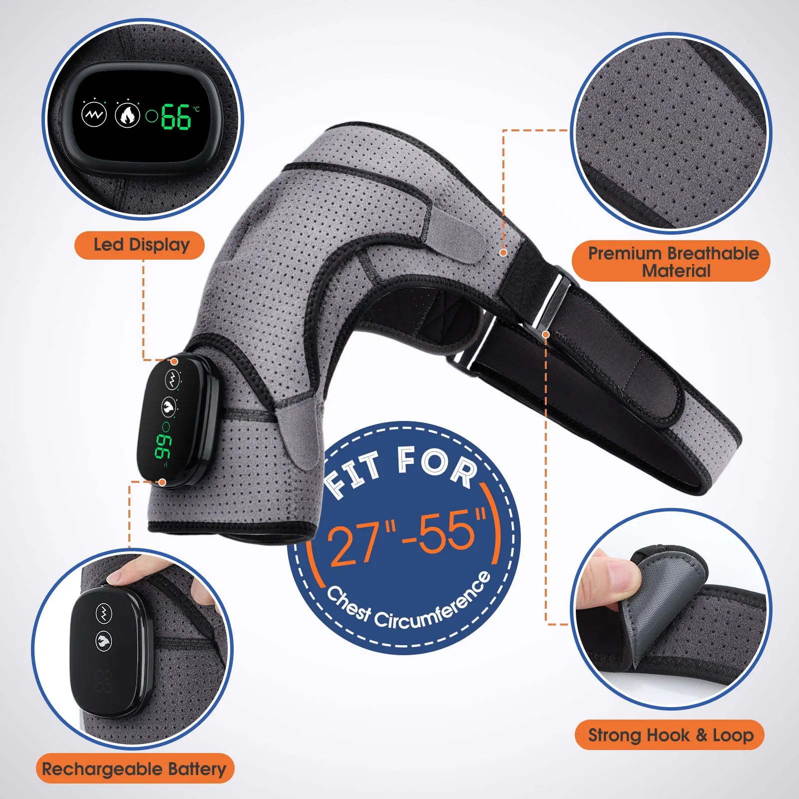 Heating Vibrations Shoulder Neck Back Massage Brace 3 Levels Physiotherapy Therapy - Supersell