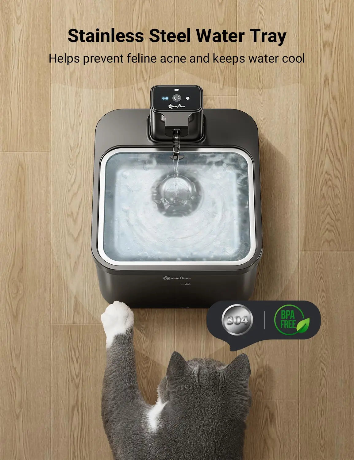 DownyPaws 2.5L Automatic Stainless Steel Cat Water Fountain 4000mAh Wireless Pet Drinker Battery & Sensor 2 in 1 Dispenser - Supersell
