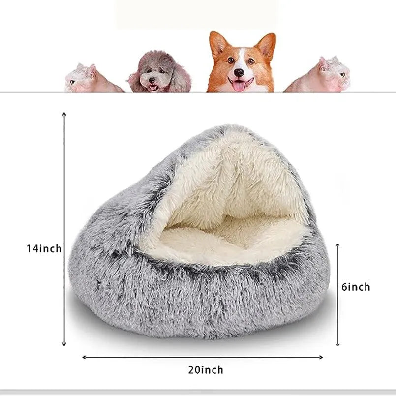Soft Plush Pet Bed with Cover Round Cat Bed Pet Mattress Warm Sleeping Nest - Supersell