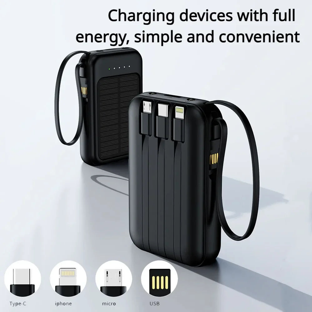 Solar Power Bank Big Capacity Fast Charging with 3 Built-in Cables Outdoor Power Bank - Supersell