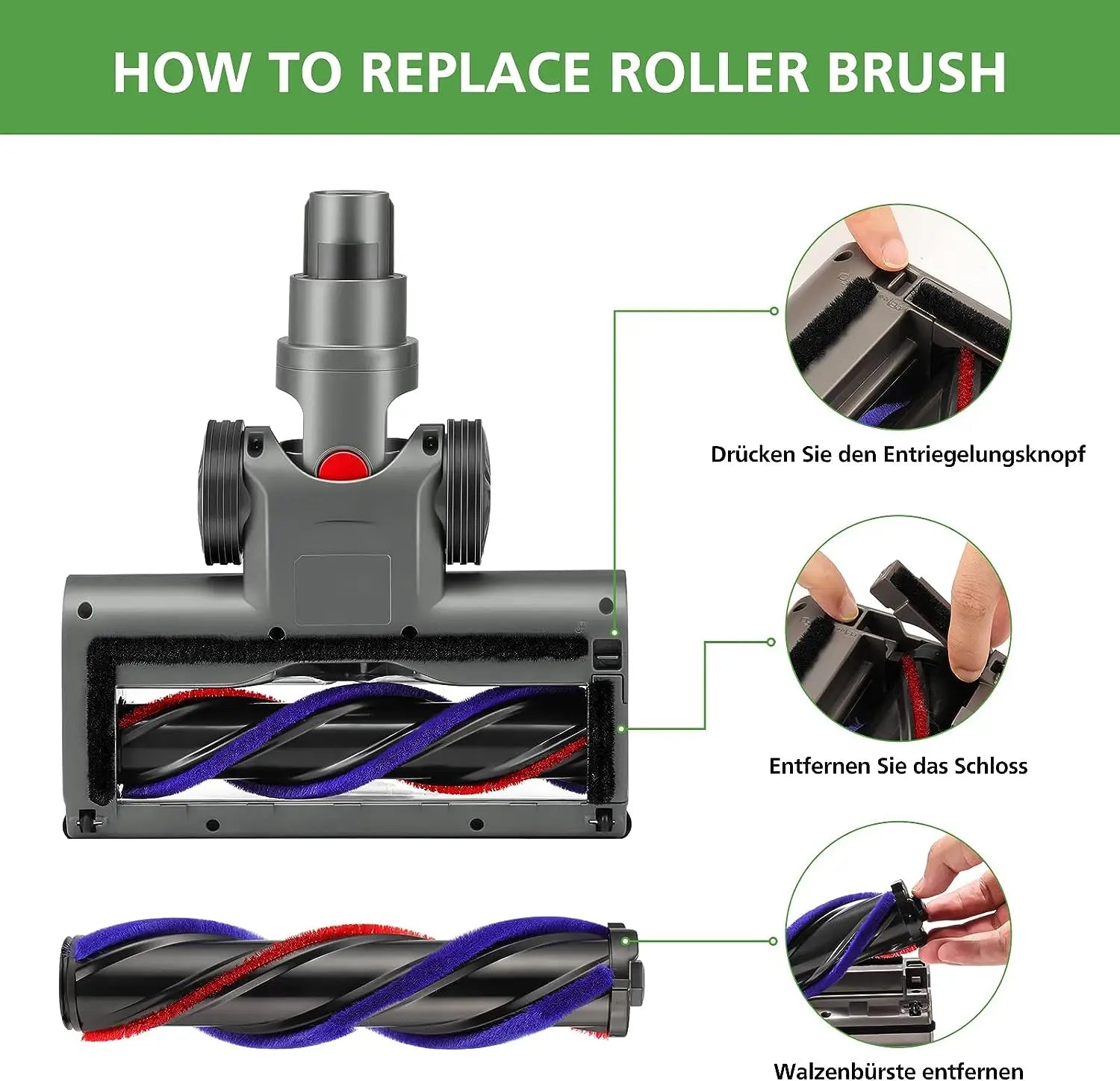 Roller Brush Head Replacement for Dyson V7 V8 V10 V11 V15 Cordless Vacuum Cleaner Quick-Release Motorhead with LED Headlight - Supersell