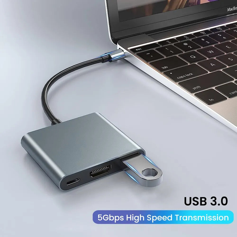 3-in-1 USB C Hub with 60W Type C Power Delivery 4K HDMI Square Portable Adapter Multiple Port Hub for MacBook Air/Pro ChromeBook - Supersell