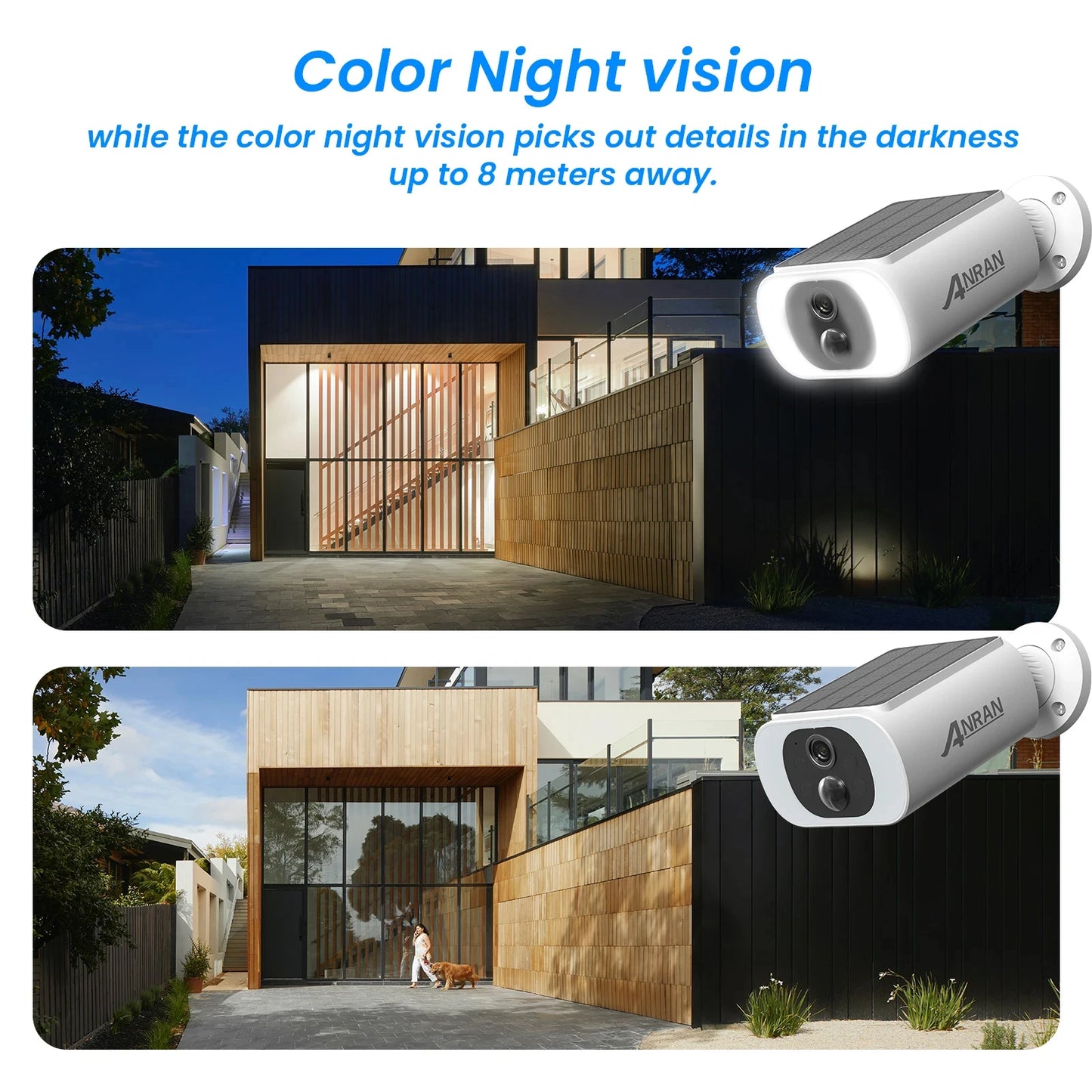 ANRAN 2K Wireless Solar Camera Outdoor Surveillance Integrated Battery Wifi Camera Humanoid Detection Flash Alarm Night Vision