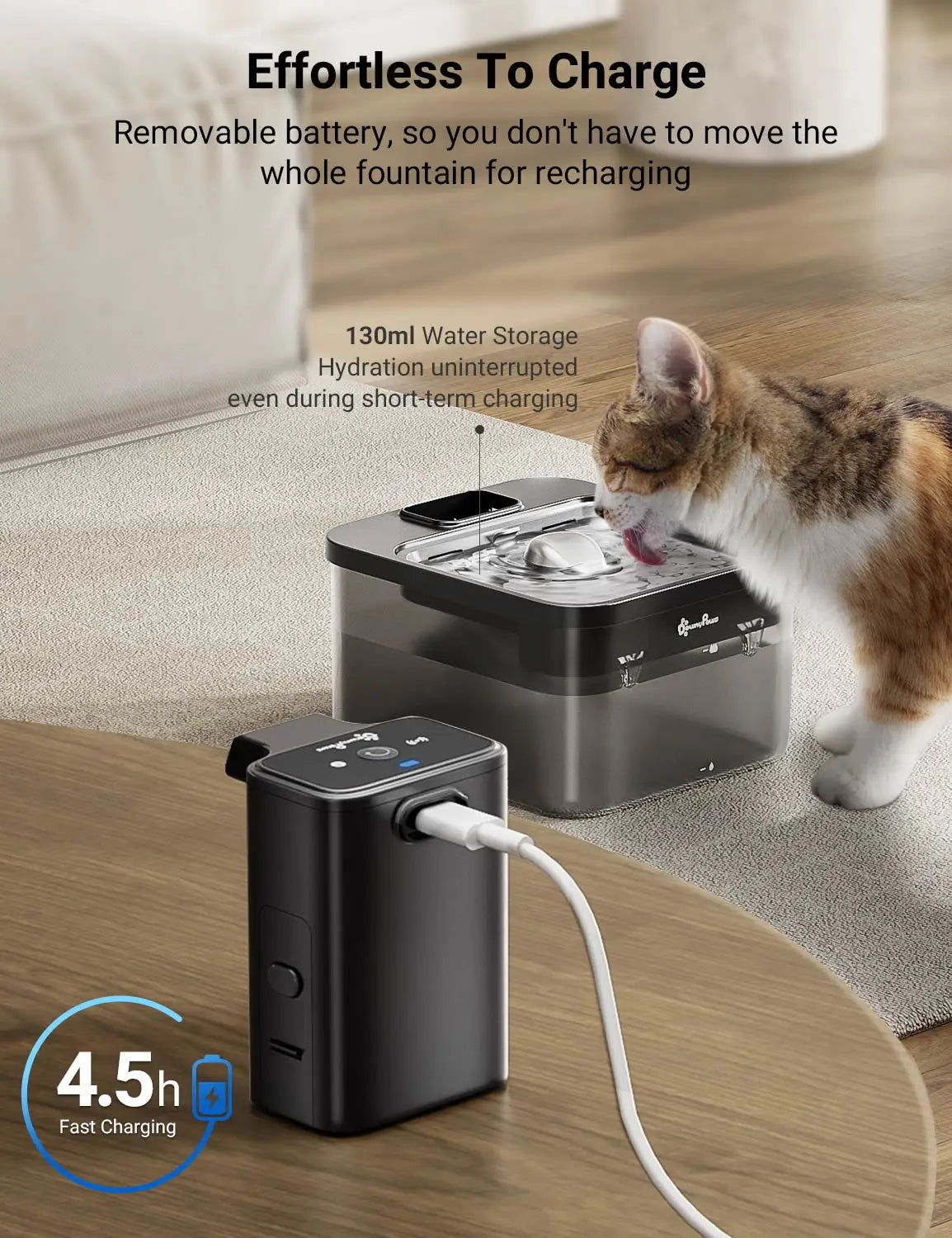 DownyPaws 2.5L Automatic Stainless Steel Cat Water Fountain 4000mAh Wireless Pet Drinker Battery & Sensor 2 in 1 Dispenser - Supersell