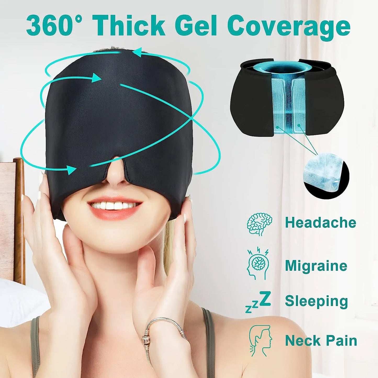 Migraine Relief Hat headache hat Gel Hot Cold Therapy Ice Cap for Relieve Pain - Supersell