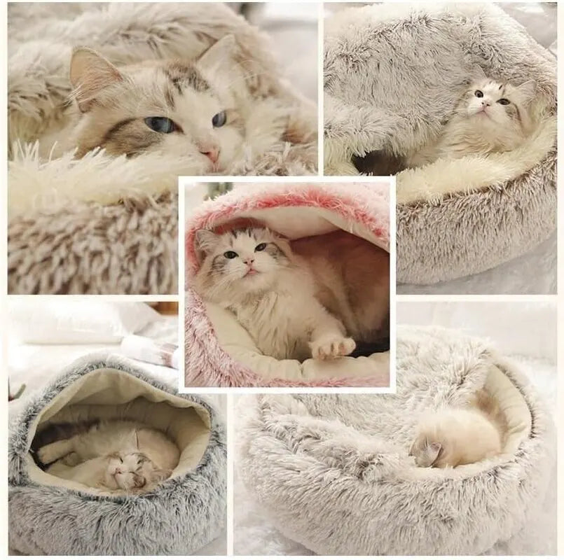 Soft Plush Pet Bed with Cover Round Cat Bed Pet Mattress Warm Sleeping Nest - Supersell