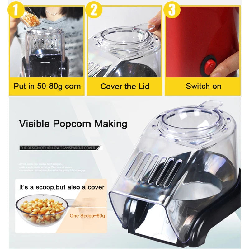 Mini Popcorn Maker Machine-1200W Household Healthy home kitchen - Supersell