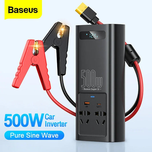 Baseus 500W Pure Sine Wave Inverter 12V to 220V 110V Current Converter Europe Camper EU US 300W Auto Power Socket Car Inverters - Supersell