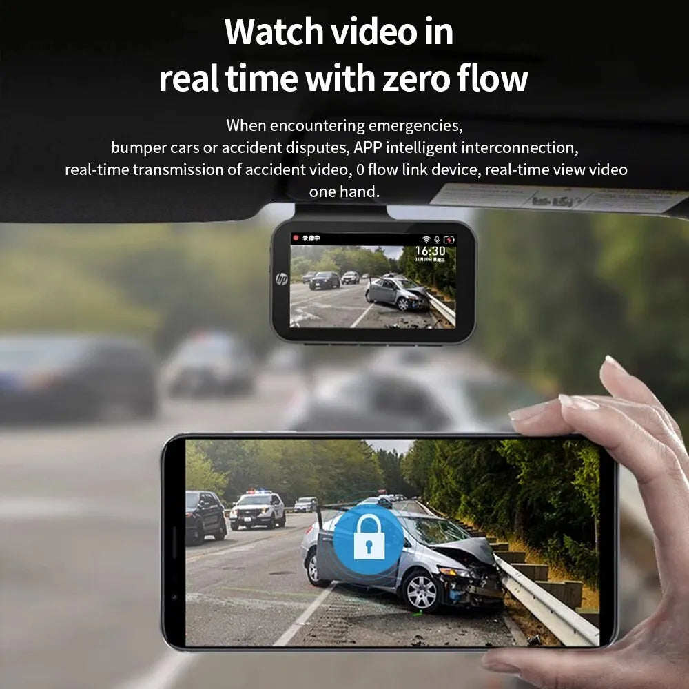 HP Car Recorder 2K 1440P Car Camera HD Night Vision Parking Monitoring Car WiFi Car DVR Video Loop Recording